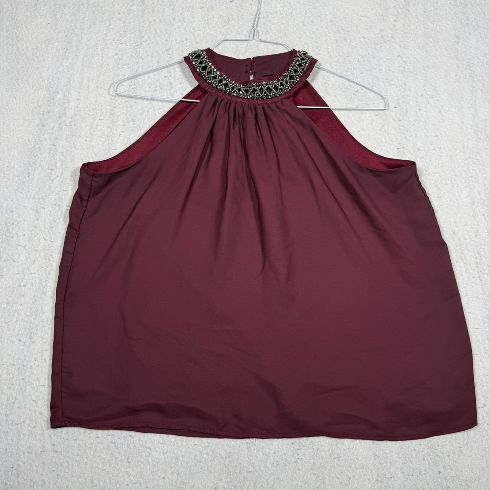 Rue21 Womens Burgundy Beaded Halter Neck Sleeveless Blouse Top Size L